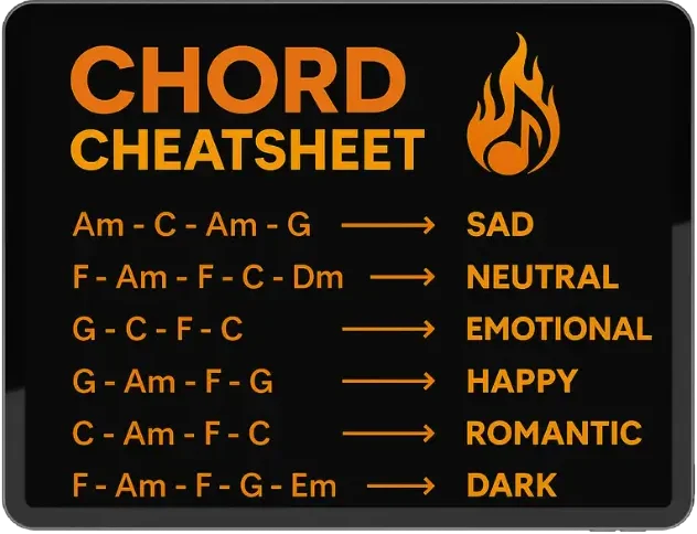 Chord Analyzer: The Ultimate Guide for Easy Music Theory Chord Analyzer cheatsheet with chord progressions for emotions like sad, happy, romantic
Image Title: