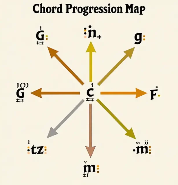 Chord Analyzer: The Ultimate Guide for Easy Music Theory Chord Progression Map with C key and related chords