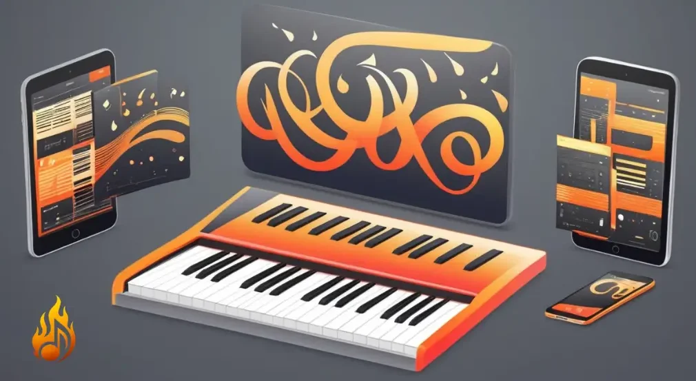 Piano Chord Finders: The Ultimate Music Theory Guide Piano Chord Finder app on mobile devices with a vibrant keyboard